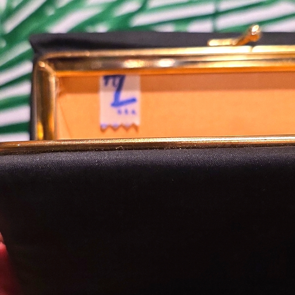 Vintage Harry Levine HL USA Black Clutch Purse Gold Tone Clasp